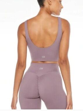 CSB Pia Workout Sports Bra Longline Tank Low Back Scoop Lavender Purple Mauve XS